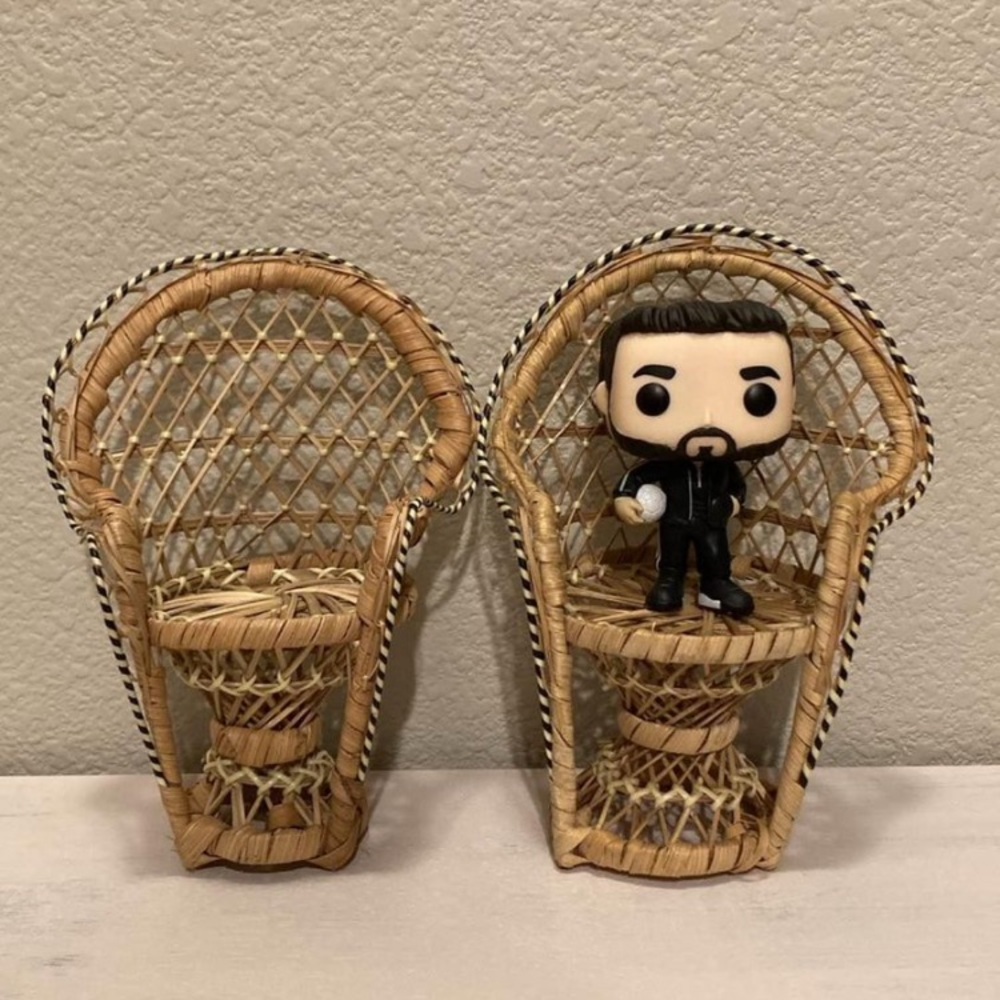 Mini Vintage Boho Wicker Rattan Natural Peacock Fan Doll Plant Chairs Set - Picture 7 of 7